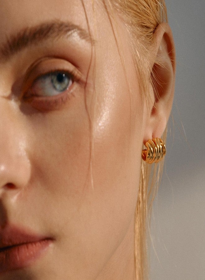 ACC PLANET Chunky Gold Hoop Earrings for Women, 18K Gold Plated Triple Hoop Earrings, Small Thick Hoops Split Huggie Earring Aesthetic Hypoallergenic Lightweight Trendy Jewelry Gift for Women - Image 3