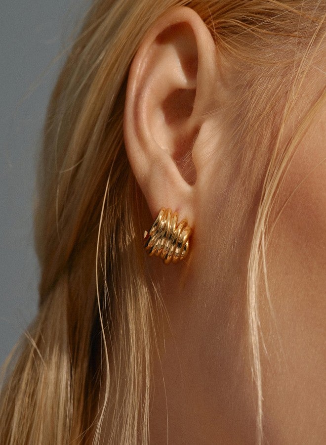 ACC PLANET Chunky Gold Hoop Earrings for Women, 18K Gold Plated Triple Hoop Earrings, Small Thick Hoops Split Huggie Earring Aesthetic Hypoallergenic Lightweight Trendy Jewelry Gift for Women - Image 2