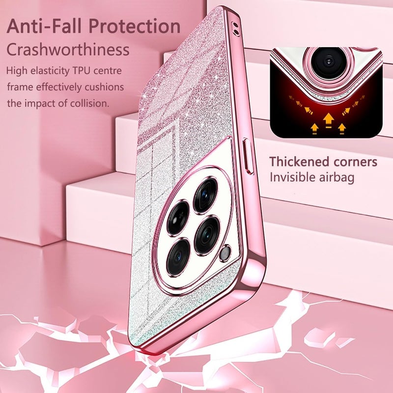 for OnePlus 9 Pro Case,Clear Glitter Electroplating Hybrid Protective Phone Cover,Slim Transparent Anti-Scratch Shock Absorption TPU Bumper Case for 9 Pro(Pink) - Image 5