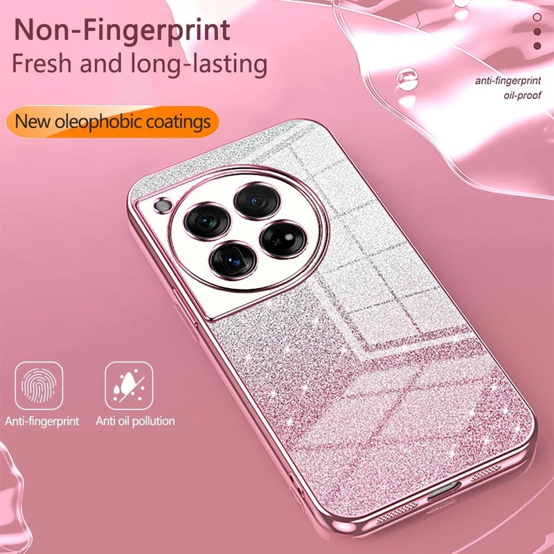 for OnePlus 9 Pro Case,Clear Glitter Electroplating Hybrid Protective Phone Cover,Slim Transparent Anti-Scratch Shock Absorption TPU Bumper Case for 9 Pro(Pink) - Image 3