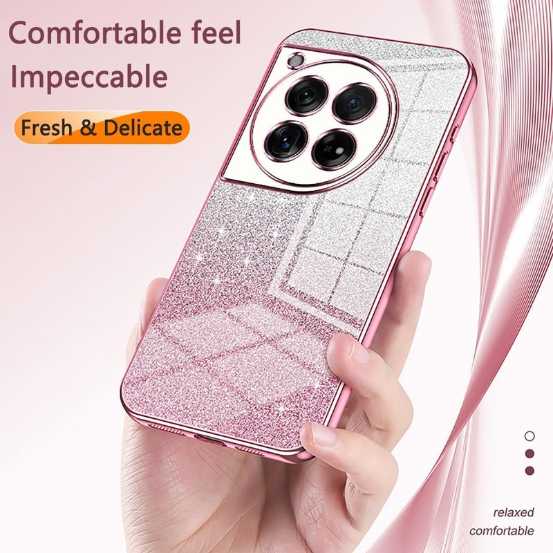 for OnePlus 9 Pro Case,Clear Glitter Electroplating Hybrid Protective Phone Cover,Slim Transparent Anti-Scratch Shock Absorption TPU Bumper Case for 9 Pro(Pink) - Image 4