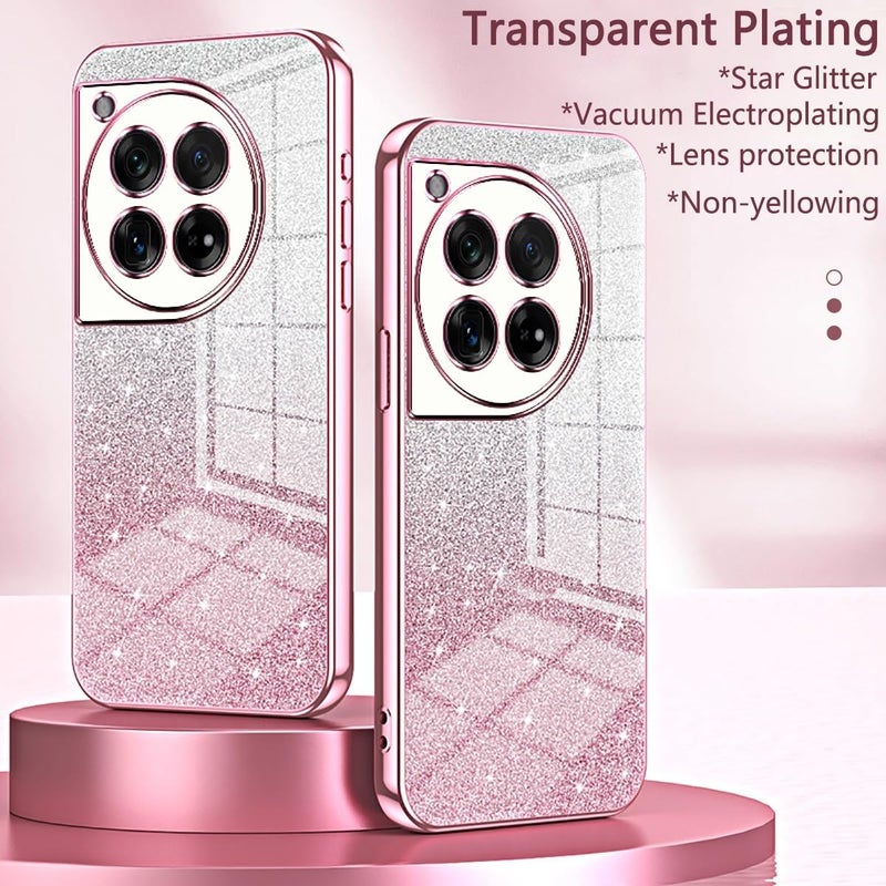 for OnePlus 9 Pro Case,Clear Glitter Electroplating Hybrid Protective Phone Cover,Slim Transparent Anti-Scratch Shock Absorption TPU Bumper Case for 9 Pro(Pink) - Image 1