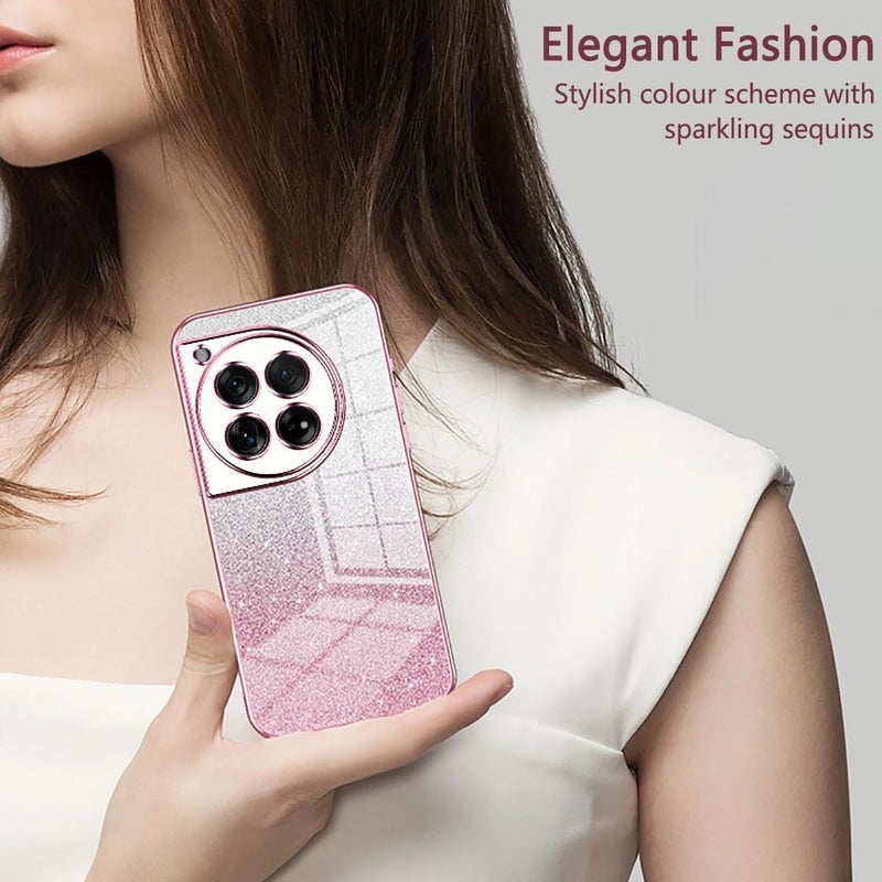 for OnePlus 9 Pro Case,Clear Glitter Electroplating Hybrid Protective Phone Cover,Slim Transparent Anti-Scratch Shock Absorption TPU Bumper Case for 9 Pro(Pink) - Image 2