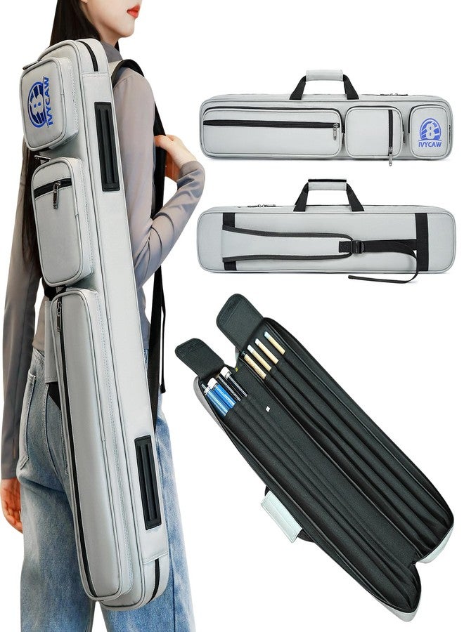 ivycaw Pool Cue Case 4x4, Pool Cue Carrying Case Soft Padded Billiard Stick Bag with Multi-pocket for 4 Butts and 4 Shafts, Pool Stick Case Cue Bag with Backpack-straps for Pool Cues and Accessories (grey) - Image 1