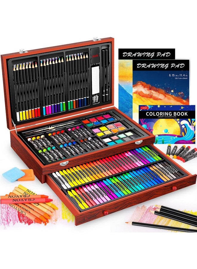 Caliart Art Supplies Aesthetic Cute Preppy Stuff School Supplies 153Pack Deluxe Wooden Art Set Crafts Drawing Painting Coloring Supplies Kit With 2 A4 Sketch Pads Mothers Day Gift For Mom - Image 1