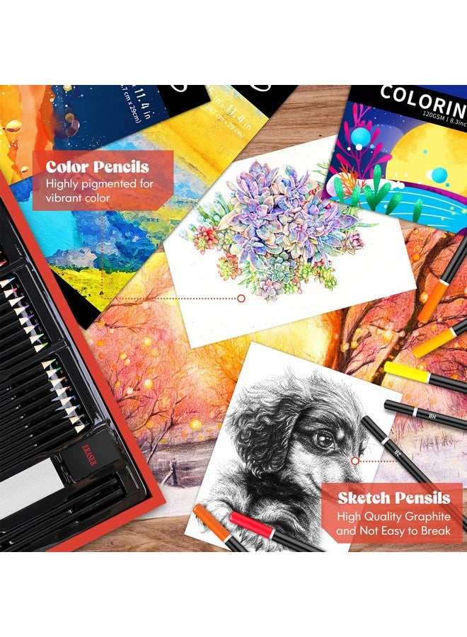 Caliart Art Supplies Aesthetic Cute Preppy Stuff School Supplies 153Pack Deluxe Wooden Art Set Crafts Drawing Painting Coloring Supplies Kit With 2 A4 Sketch Pads Mothers Day Gift For Mom - Image 5
