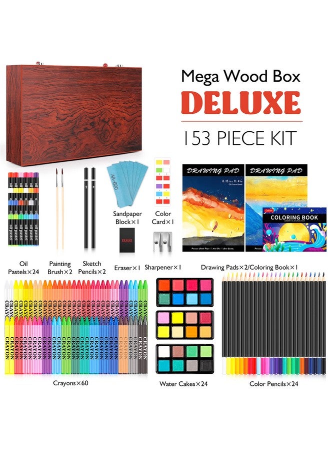 Caliart Art Supplies Aesthetic Cute Preppy Stuff School Supplies 153Pack Deluxe Wooden Art Set Crafts Drawing Painting Coloring Supplies Kit With 2 A4 Sketch Pads Mothers Day Gift For Mom - Image 2