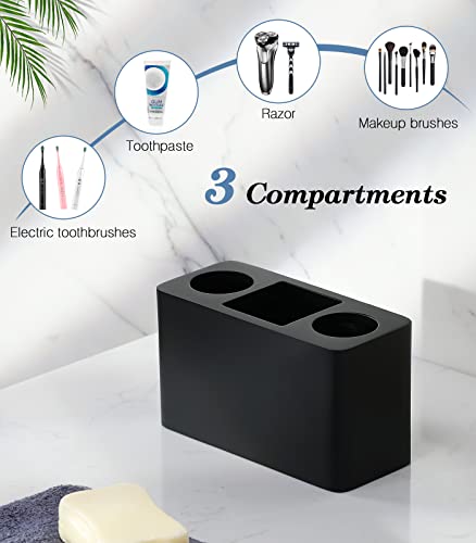 Luxspire Toothbrush Holder, 3 Slots Electric Toothbrush and Toothpaste Holder, Resin Bathroom Countertop Storage Bathroom Accessories Toothbrush Stand for Vanity Counter Organizer Caddy - Black - Image 2