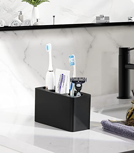 Luxspire Toothbrush Holder, 3 Slots Electric Toothbrush and Toothpaste Holder, Resin Bathroom Countertop Storage Bathroom Accessories Toothbrush Stand for Vanity Counter Organizer Caddy - Black - Image 3