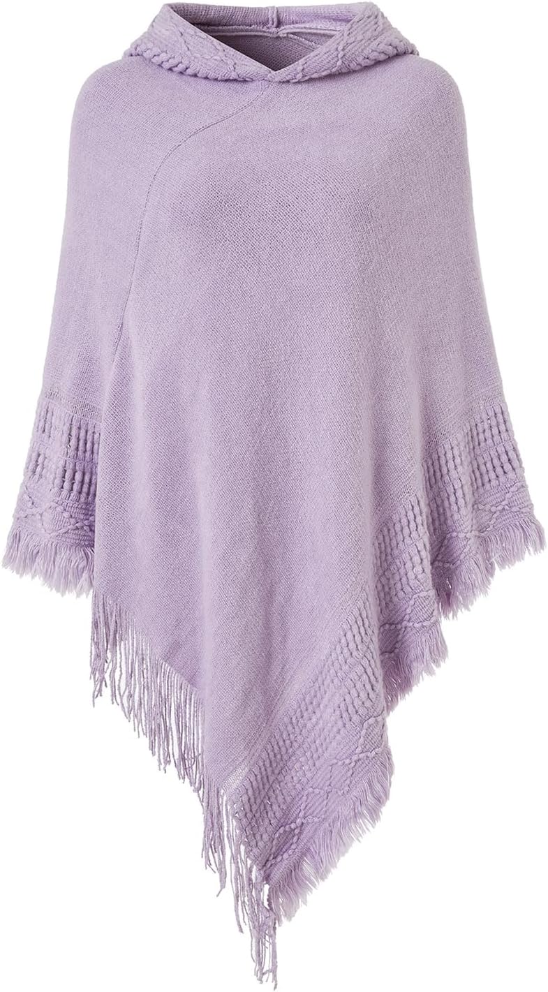 Ferand Ladies' Hooded Cape with Fringed Hem, Crochet Poncho Knitting Patterns for Women - Image 1