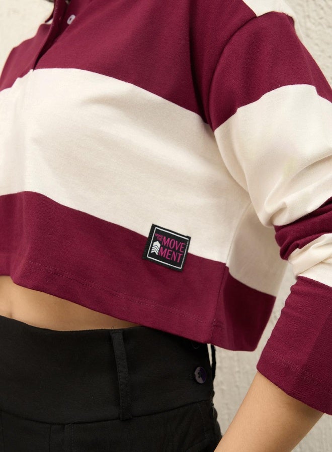 Women's Red Cropped Boxy Full Sleeve T-shirt - Trendy and Comfortable