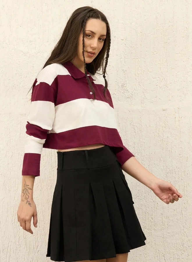 هوبرهولمي Women's Red Cropped Boxy Full Sleeve T-shirt - Trendy and Comfortable