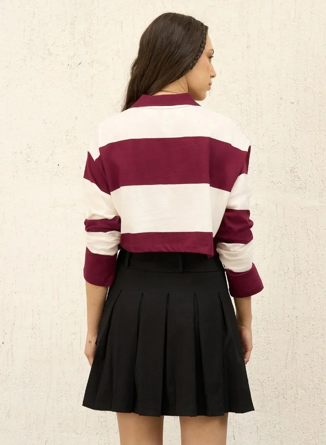 هوبرهولمي Women's Red Cropped Boxy Full Sleeve T-shirt - Trendy and Comfortable