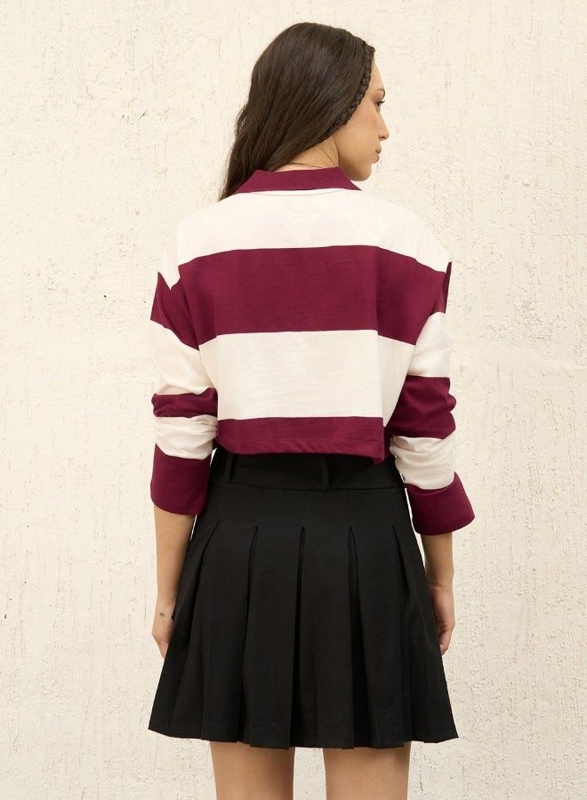 Women's Red Cropped Boxy Full Sleeve T-shirt - Trendy and Comfortable