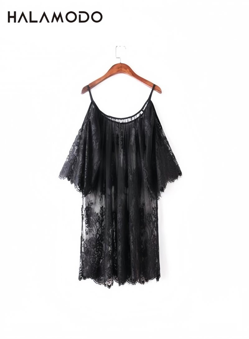 HALAMODO Women Chemises Lace Lingerie Lace Cardigan Floral Crochet Sheer Beach Cover Ups - Image 3