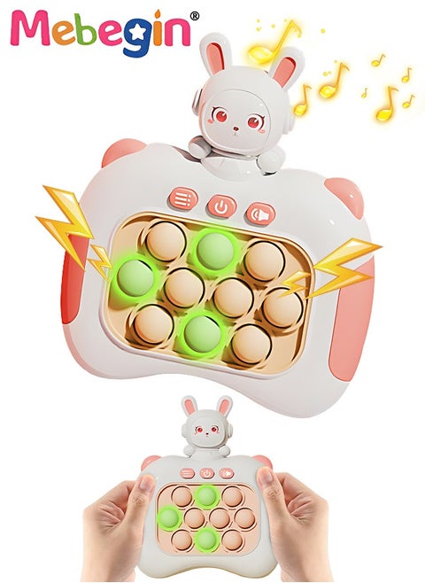 Quick Push Bubble Game with Lanyard and 4 Fun Game Modes, Rabbit-shaped Push Pop Game, Mini-Handheld Fast Speed Push Game Console with Light and Sound, Fun Electronic Push It Pop Fidget Toys, Creative Antistress Toy for Kids and Adults, 3 AAA Batteries(Not Included)