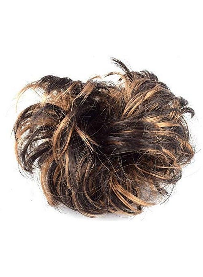 Akashkrishna Women's Messy Hair Bun Golden Highlighted Color Funky Curly Rubber Casual Hair Bun/Juda (Set of 2 Pcs Golden Highlighted) - Image 2