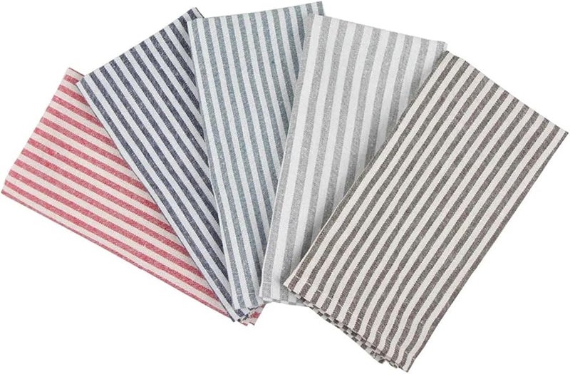 مناديل عشاء مخططة من الكتان والقطن المخلوط 12 قطعة 40x30 سم حصائر طاولة حمراء مناشف شاي - Image 3