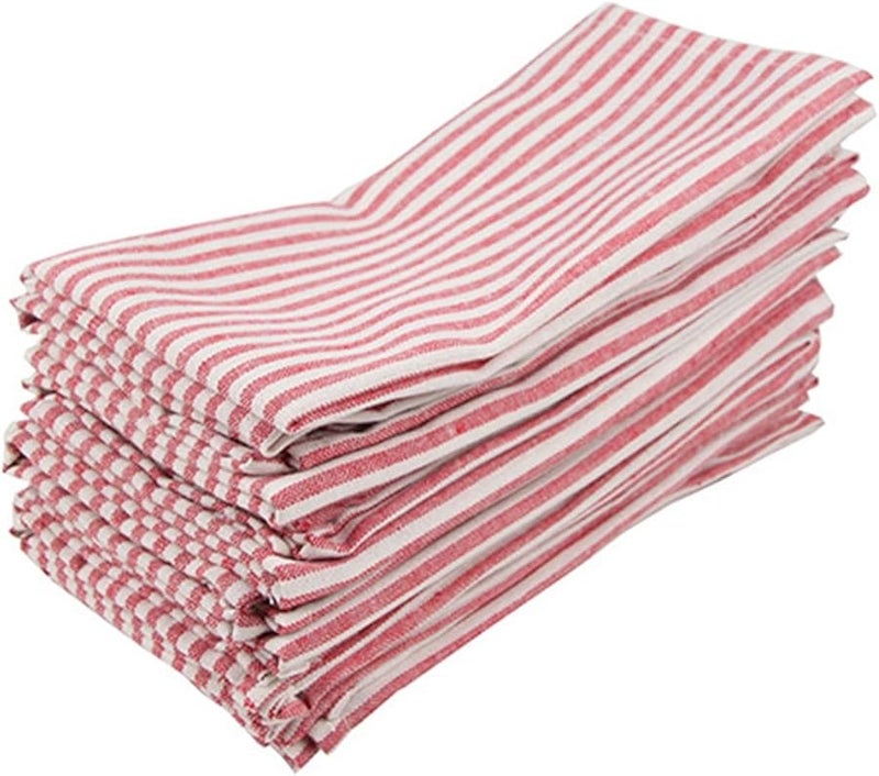مناديل عشاء مخططة من الكتان والقطن المخلوط 12 قطعة 40x30 سم حصائر طاولة حمراء مناشف شاي - Image 2