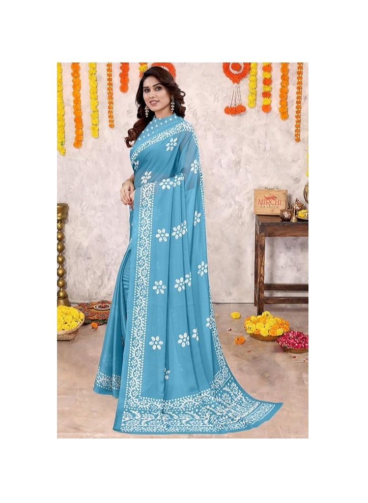 Accessorize Kingdom - Women's Latest Chiffon Batik Printed Saree with Blouse Piece - Image 1