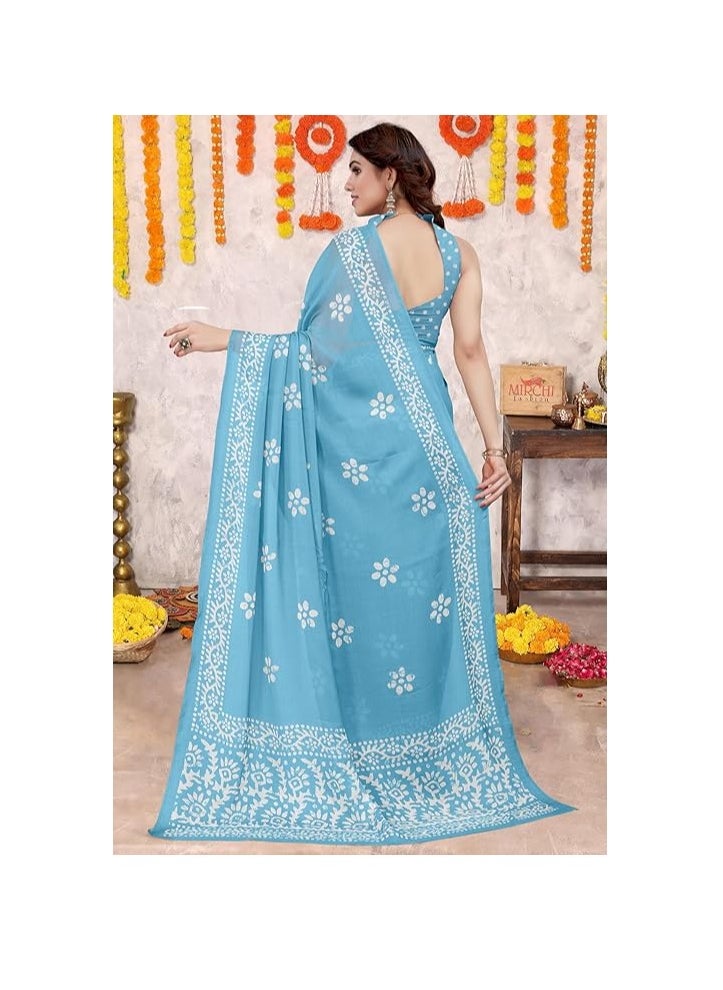 Accessorize Kingdom - Women's Latest Chiffon Batik Printed Saree with Blouse Piece - Image 1