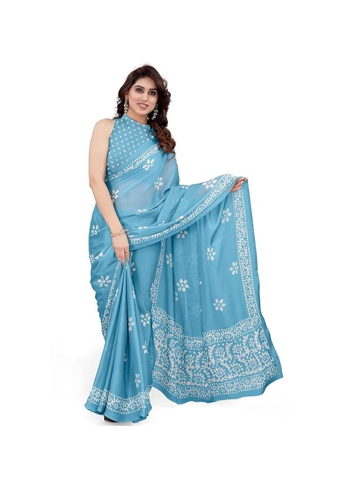 Accessorize Kingdom - Women's Latest Chiffon Batik Printed Saree with Blouse Piece - Image 1