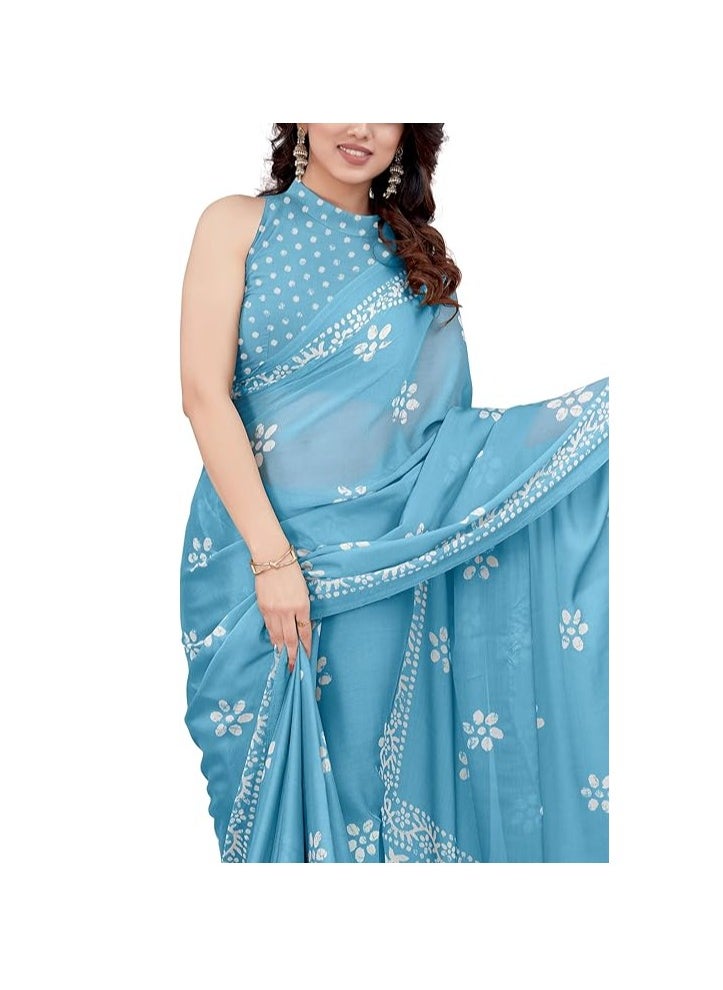 Accessorize Kingdom - Women's Latest Chiffon Batik Printed Saree with Blouse Piece - Image 1