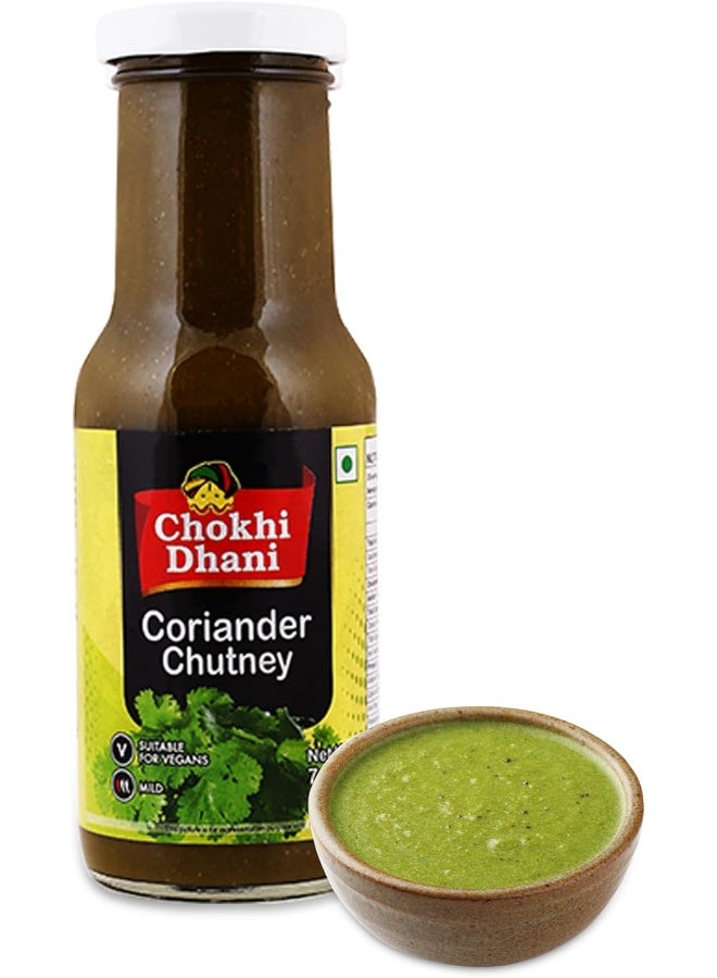 Chokhi Dhani Foods Coriander Chutney - 210g | Fresh Coriander Blend | Green Chutney for Snacks | Sandwiches | Samosas | Burgers - Image 1