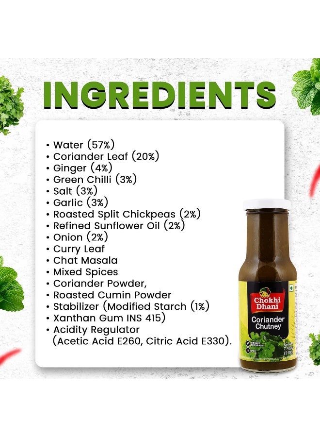 Chokhi Dhani Foods Coriander Chutney - 210g | Fresh Coriander Blend | Green Chutney for Snacks | Sandwiches | Samosas | Burgers - Image 4