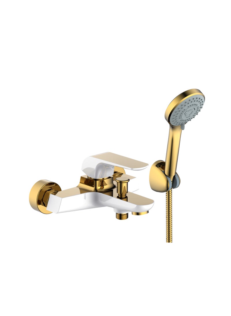 HESANIT Elite Single Lever Bath Mixer With Hand Shower Set White Gold - 7002WG - Image 1
