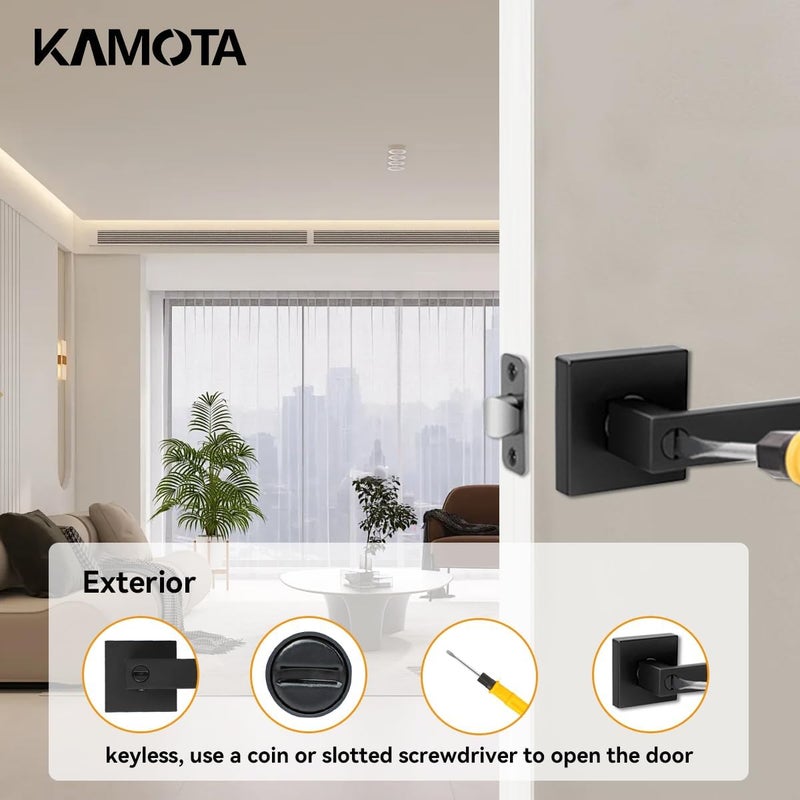 KAMOTA Privacy Door Levers, 2 Pack Matte Black Door Handles Bed and Bath Door Locks Interior Keyless Locksets, Left and Right Hand Reversible - Image 5