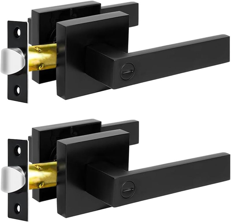 KAMOTA Privacy Door Levers, 2 Pack Matte Black Door Handles Bed and Bath Door Locks Interior Keyless Locksets, Left and Right Hand Reversible - Image 1