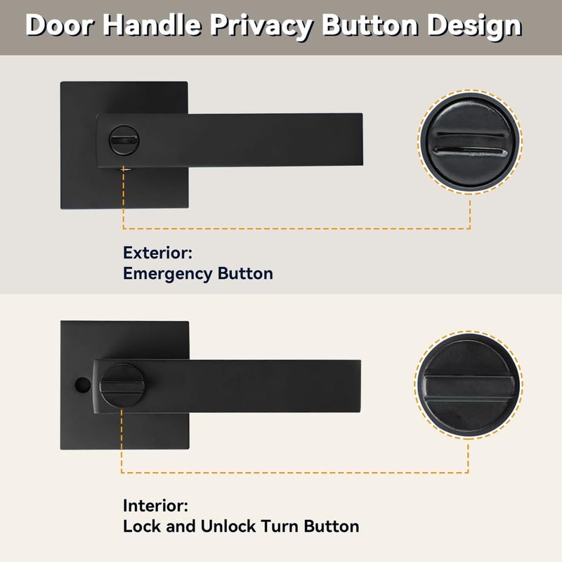 KAMOTA Privacy Door Levers, 2 Pack Matte Black Door Handles Bed and Bath Door Locks Interior Keyless Locksets, Left and Right Hand Reversible - Image 3