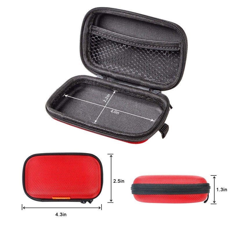 GLCON Red Rectangle Small EVA Case - Portable Protection Hard Shell Exterior Lightweight Universal Zipper Pouch Carrying Bag for Earbud, Headset, Charger, Airpods, iPod, USB Cable, MP3, Key, Change Purse - Image 4