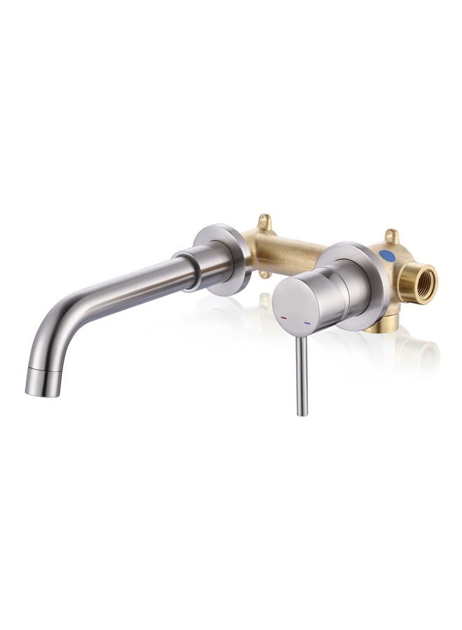 Arcora Wall Mount Bathroom Faucet, Single Handle Brass Bathroom Sink Faucet, Brushed Nickel Vanity Faucet, Swivel Spout Basin Faucet with Rough-in Valve - Image 1