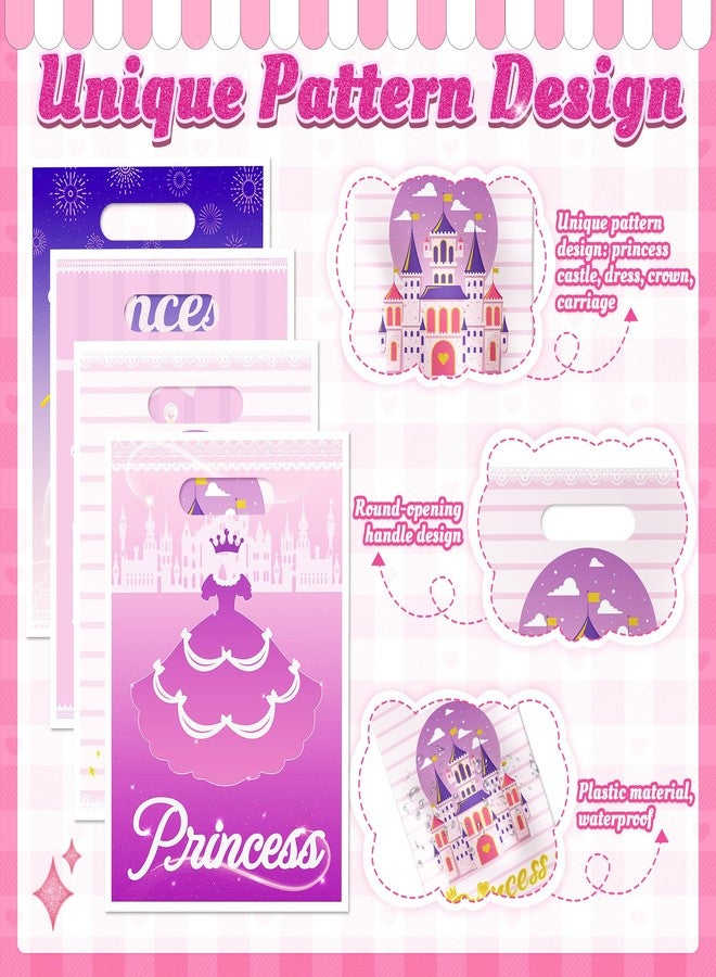 Nuesaurd 100Pcs Princess Party Favor Bags, Plastic Princess Goodie Gift Bags,4 Styles Pink 9.8"x6.7" Castle Candy Treat Bags for Kids Birthday Party Baby Shower Wedding Decorations - Image 4