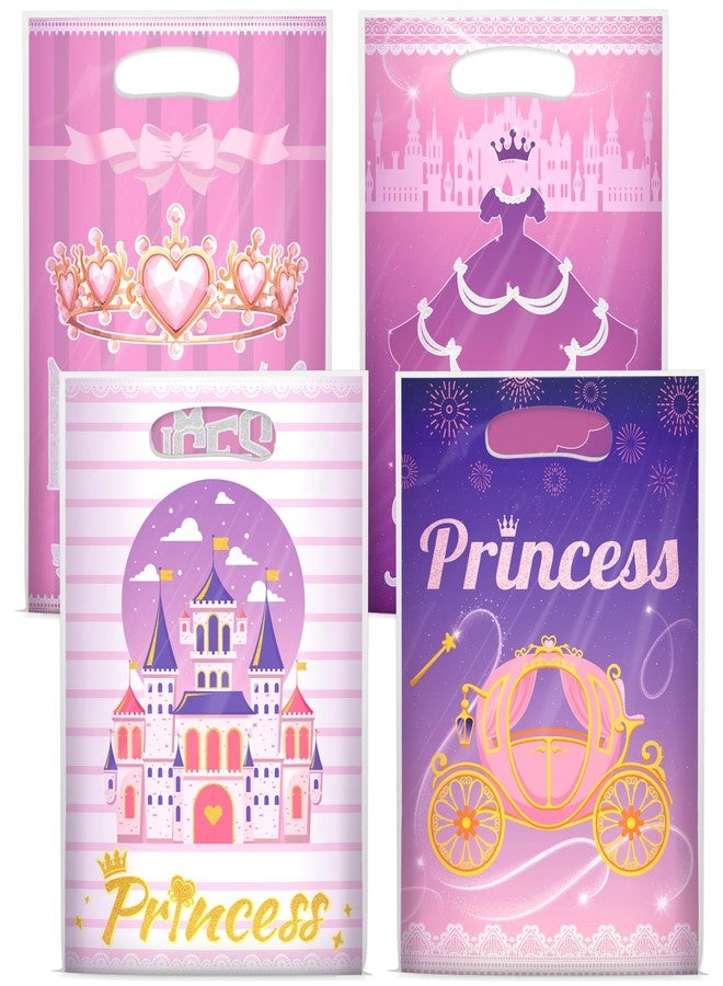 Nuesaurd 100Pcs Princess Party Favor Bags, Plastic Princess Goodie Gift Bags,4 Styles Pink 9.8"x6.7" Castle Candy Treat Bags for Kids Birthday Party Baby Shower Wedding Decorations - Image 1