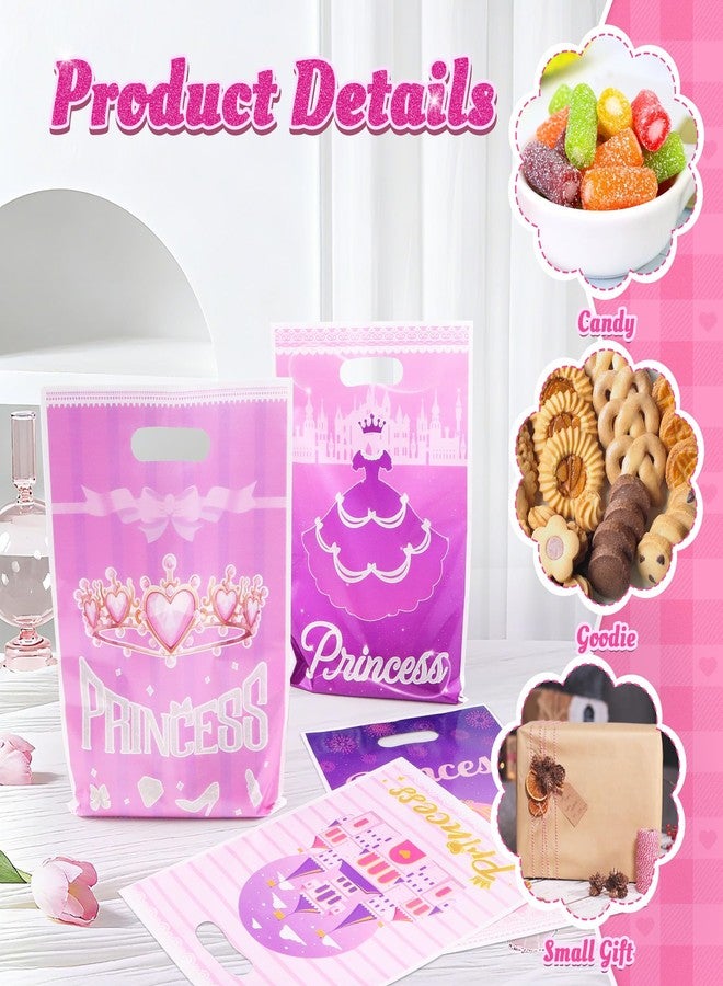 Nuesaurd 100Pcs Princess Party Favor Bags, Plastic Princess Goodie Gift Bags,4 Styles Pink 9.8"x6.7" Castle Candy Treat Bags for Kids Birthday Party Baby Shower Wedding Decorations - Image 3