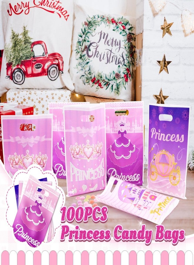 Nuesaurd 100Pcs Princess Party Favor Bags, Plastic Princess Goodie Gift Bags,4 Styles Pink 9.8"x6.7" Castle Candy Treat Bags for Kids Birthday Party Baby Shower Wedding Decorations - Image 5