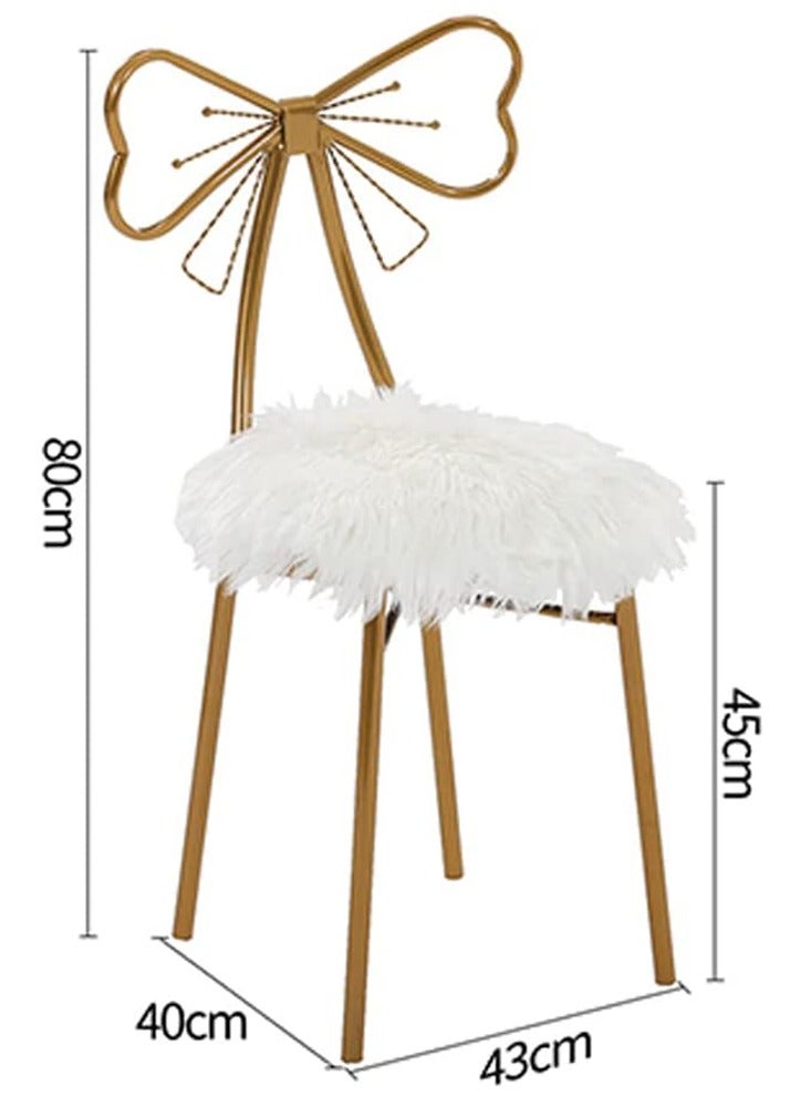 كرسي مكياج على شكل فراشة - إطار معدني ذهبي، مقعد من الصوف الأبيض، مسند ظهر مريح، 43×40×80 سم - Image 3
