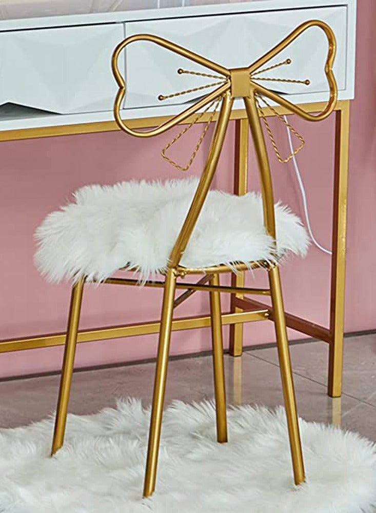 كرسي مكياج على شكل فراشة - إطار معدني ذهبي، مقعد من الصوف الأبيض، مسند ظهر مريح، 43×40×80 سم - Image 5