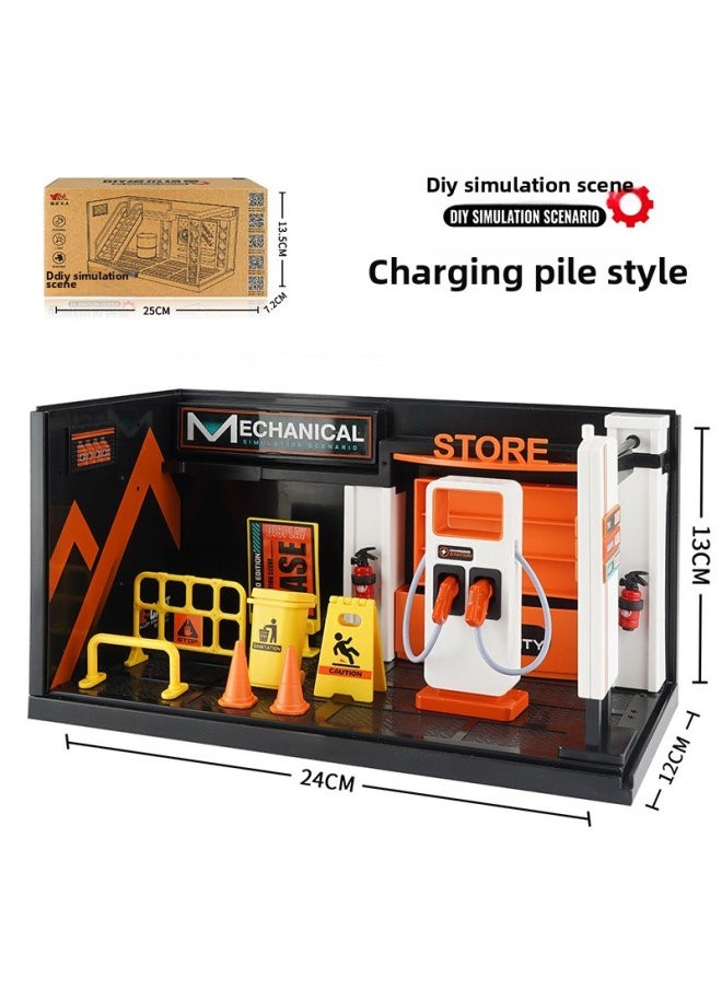 Mingyuan Simulation Car Maintenance Room Energy Charging Pile Gas Station Modified Car Scene Props Car Display Rack-Color:With Engine Oil
