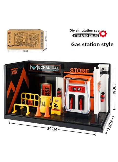 Mingyuan Simulation Car Maintenance Room Energy Charging Pile Gas Station Modified Car Scene Props Car Display Rack-Color:With Engine Oil