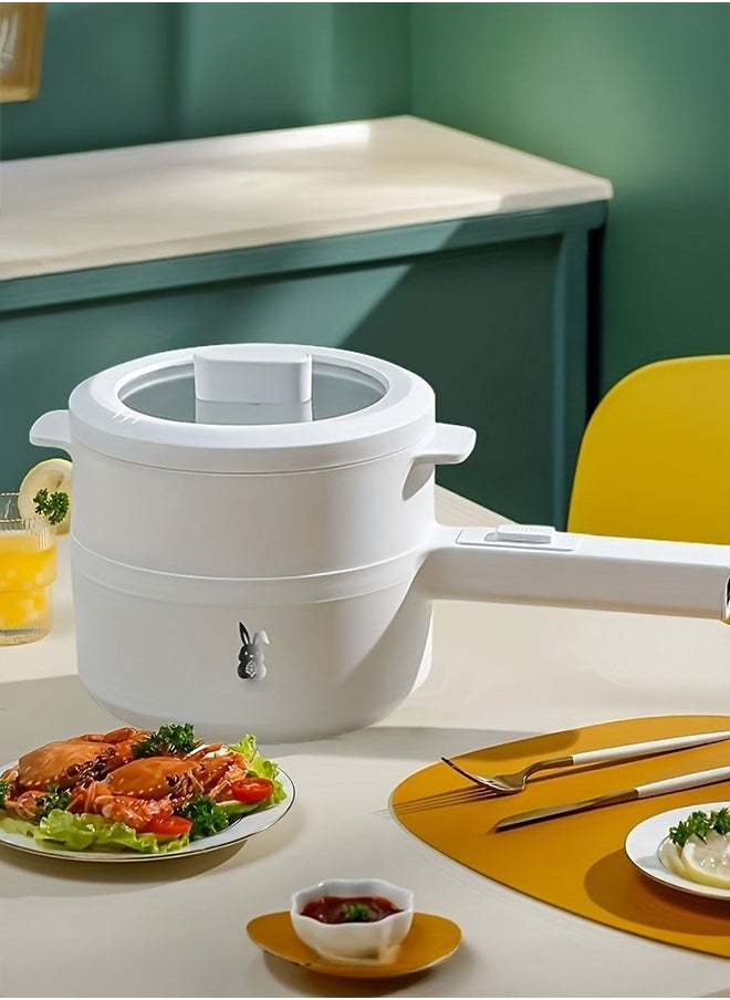 XiuWoo 2L Hot Pot Electric, Long Handle, Non-Stick Ceramic Coating Electric Pot, Multi-Functional, Portable Electric Cooker Suitable For Steak, Egg, Pasta, Ramen Cooker, Mini Pot For Dorm, Office, Travel  - Image 1