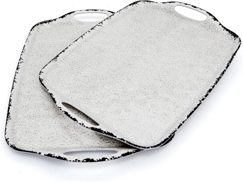 TP Serving Tray with Handles Large Rectangular Melamine Serving Platter Set of 2 Rustic White 19 x 12 - Image 1