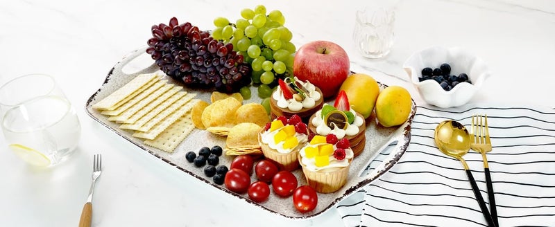 TP Serving Tray with Handles Large Rectangular Melamine Serving Platter Set of 2 Rustic White 19 x 12 - Image 5