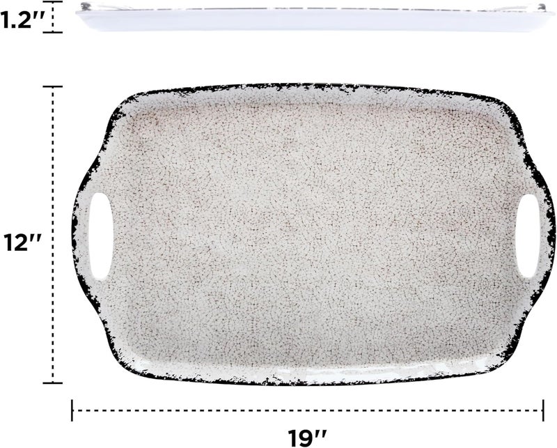 TP Serving Tray with Handles Large Rectangular Melamine Serving Platter Set of 2 Rustic White 19 x 12 - Image 4