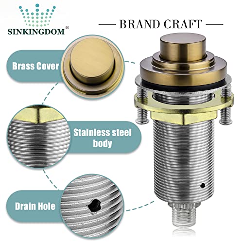 SINKINGDOM SinkTop Air Switch Kit (Long Full Brass Button) for Disposal, Dual Outlet, (Champagne Bronze) - Image 2