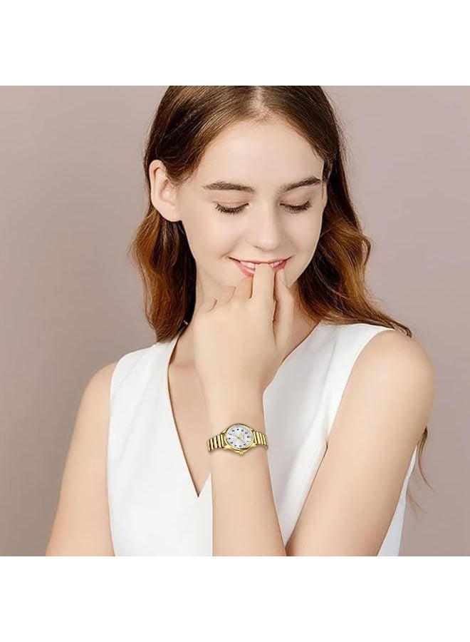 سونكتا ساعة يد نسائية كوارتز بسيطة وأنيقة وراقية بقطر 1.18 بوصة، وسلسلة من الفولاذ المقاوم للصدأ الذهبي بسمك 19 مم، وعلبة رقيقة للغاية بسمك 9 مم، مع مينا فضي. - Image 4