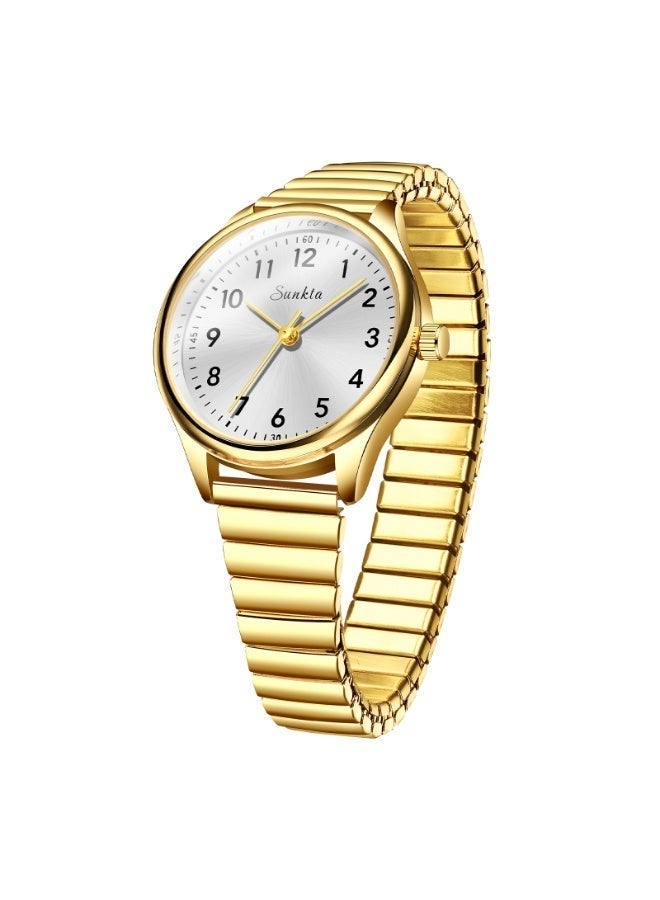 سونكتا ساعة يد نسائية كوارتز بسيطة وأنيقة وراقية بقطر 1.18 بوصة، وسلسلة من الفولاذ المقاوم للصدأ الذهبي بسمك 19 مم، وعلبة رقيقة للغاية بسمك 9 مم، مع مينا فضي. - Image 1